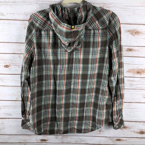 Life Is Good brown plaid hi low button up hood top - Picture 7 of 8
